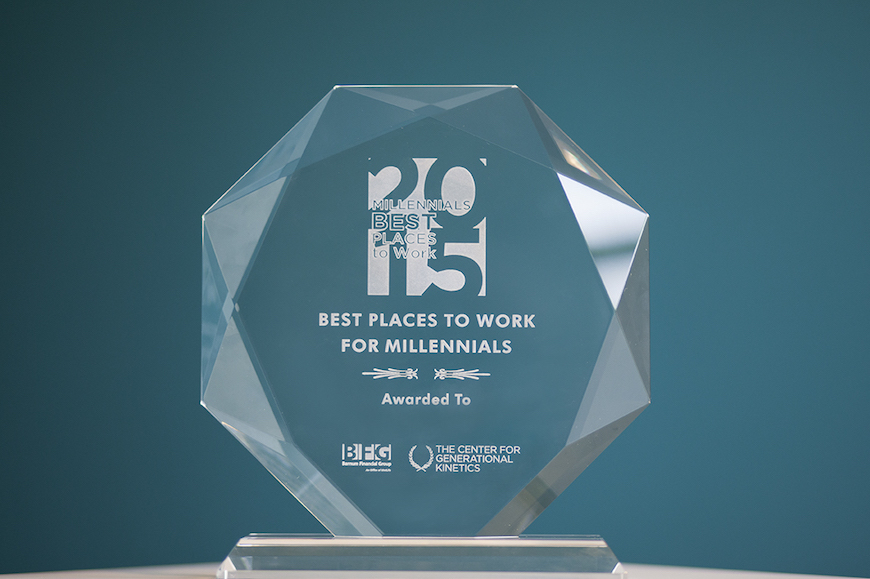 Best Places for Millennials to Work 2015 trophy