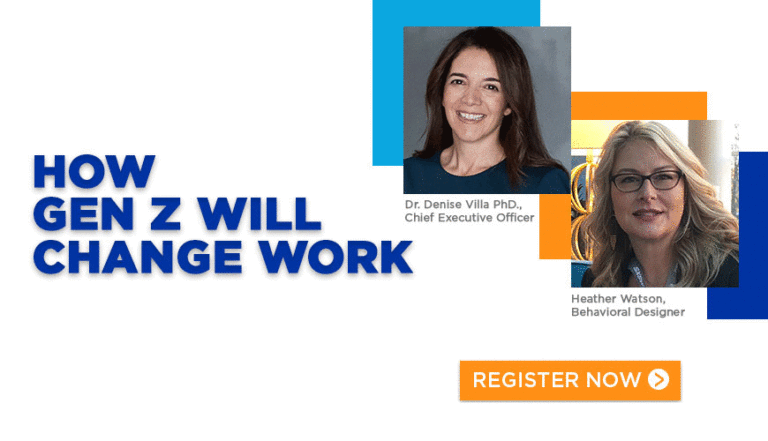 How Gen Z will work webinar - with photos of Denise Villa, PhD and Heather Watson