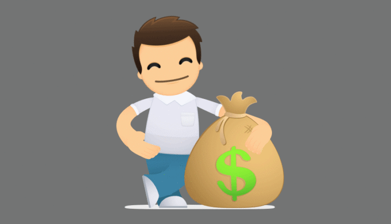 Illustration - Happy man holding bag of cash