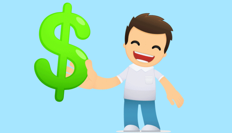 illustration of a happy man holding dollar sign