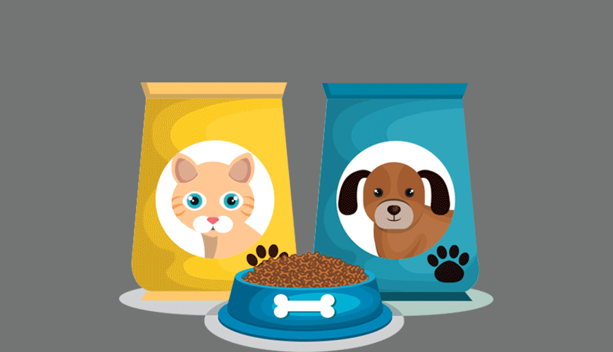 Illustration of dog food and cat food "loves"